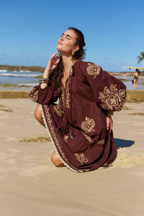 Molly Dress Bronte Embroidery Chocolate Dresses Naudic