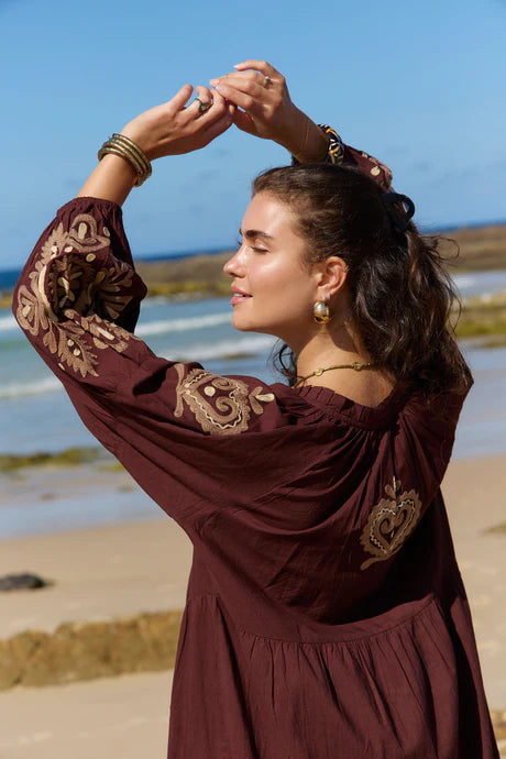 Molly Dress Bronte Embroidery Chocolate Dresses Naudic