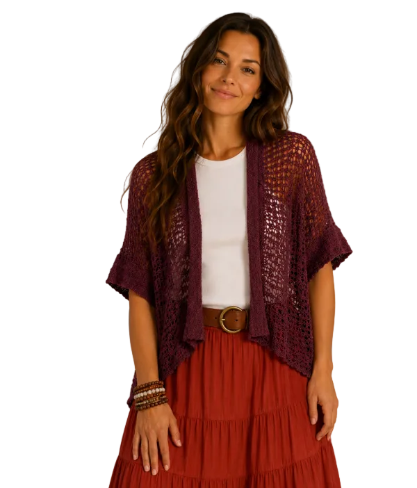 Popcorn Knit Cardy/Shrug Chocolate Tops Ombak
