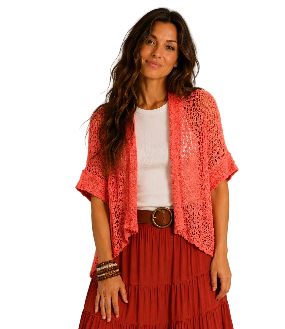 Popcorn Knit Cardy/Shrug Coral Tops Ombak