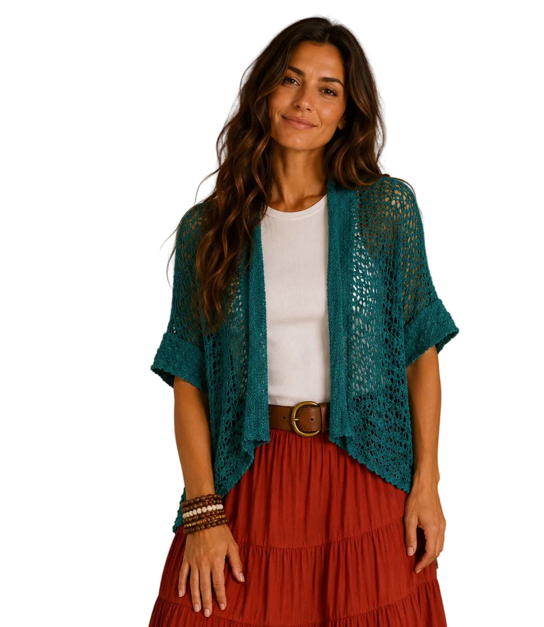 Popcorn Knit Cardy/Shrug Forest Green Tops Ombak