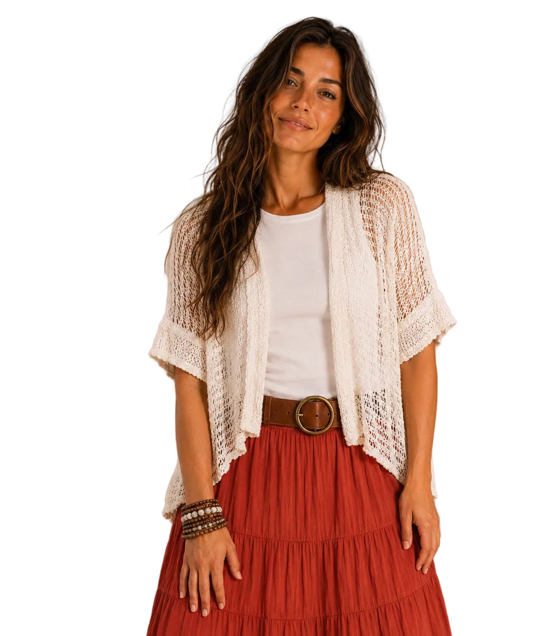 Popcorn Knit Cardy/Shrug White Tops Ombak
