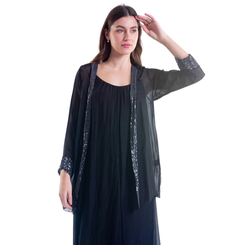 Italian Silk Cardigan Nero/Black Jackets Vera May   