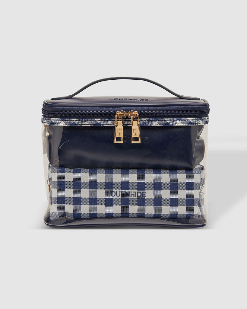 Jimmy Cosmetic Bag Set Navy Gingham Bags and Purses Louenhide   