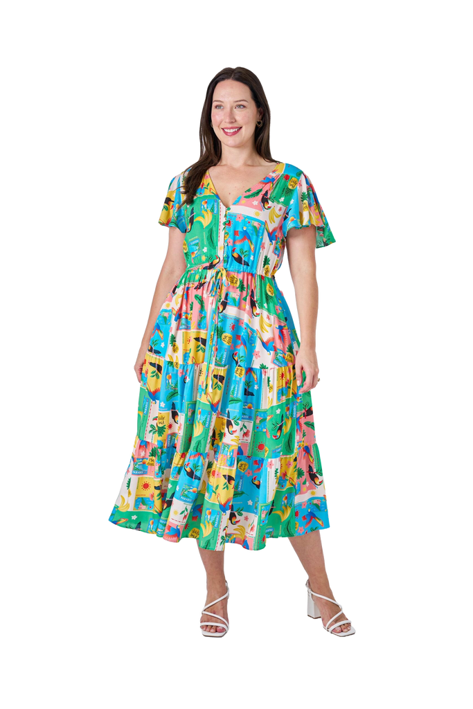 Jungle Fruit Midi Dress Multi Bird Dresses Boho