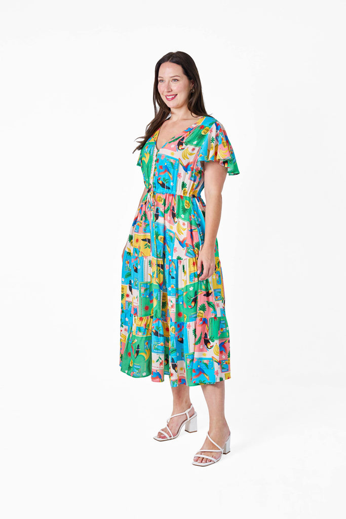 Jungle Fruit Midi Dress Multi Bird Dresses Boho S(8-10)