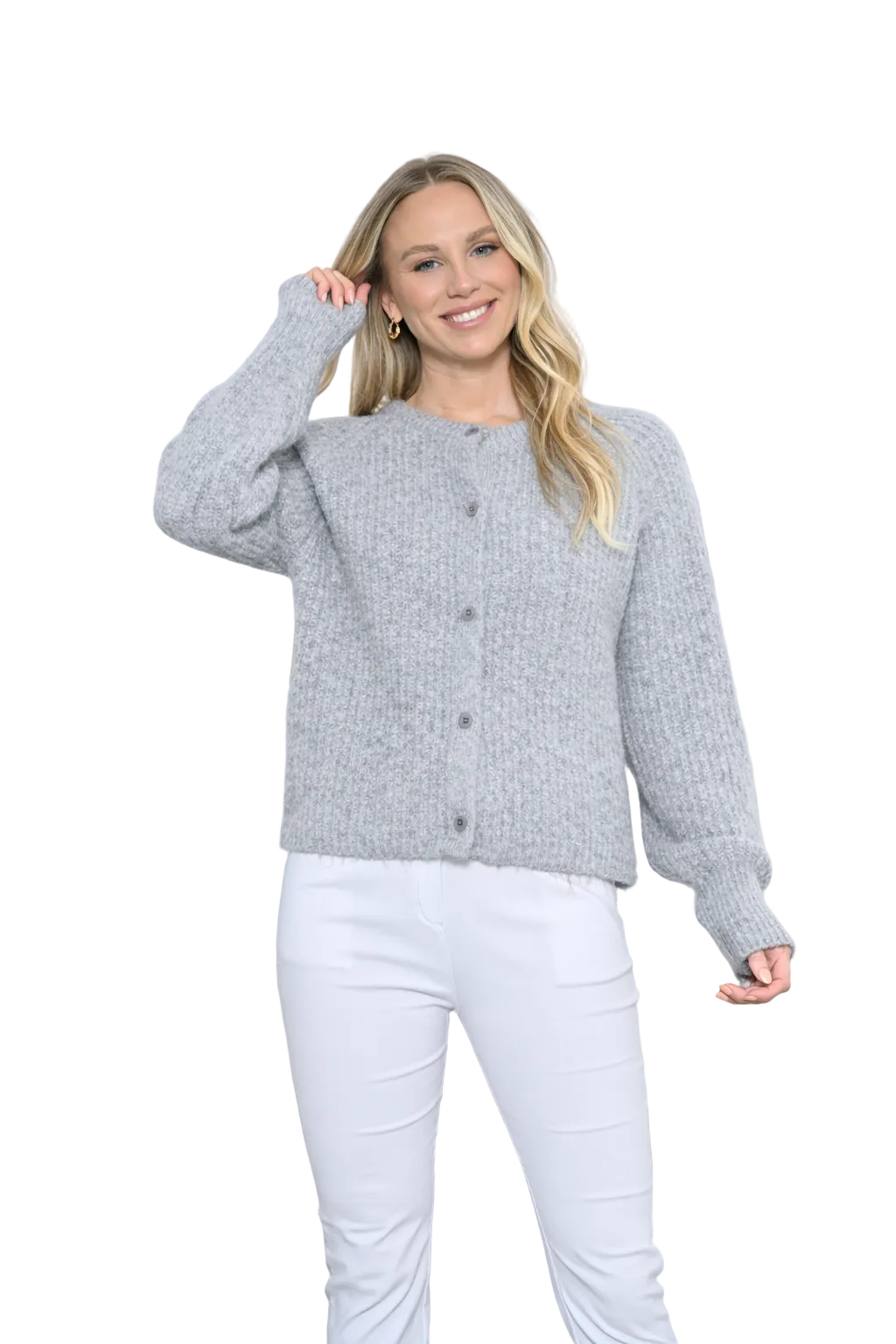 Ribbed Button Front Cardigan Grey - Global Free Style