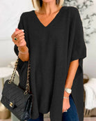 V-neck Loose Fit Poncho Knitted Top Black Tops Mutig