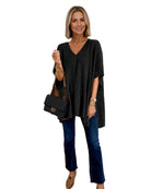 V-neck Loose Fit Poncho Knitted Top Black Tops Mutig S(8)