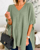 V-neck Loose Fit Poncho Knitted Top Sage Tops Mutig