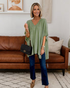 V-neck Loose Fit Poncho Knitted Top Sage Tops Mutig