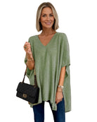 V-neck Loose Fit Poncho Knitted Top Sage Tops Mutig S(8)