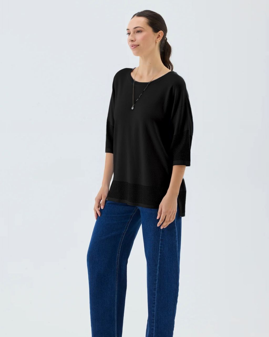 Pointelle Hem Kintted Top Black Tops Mutig