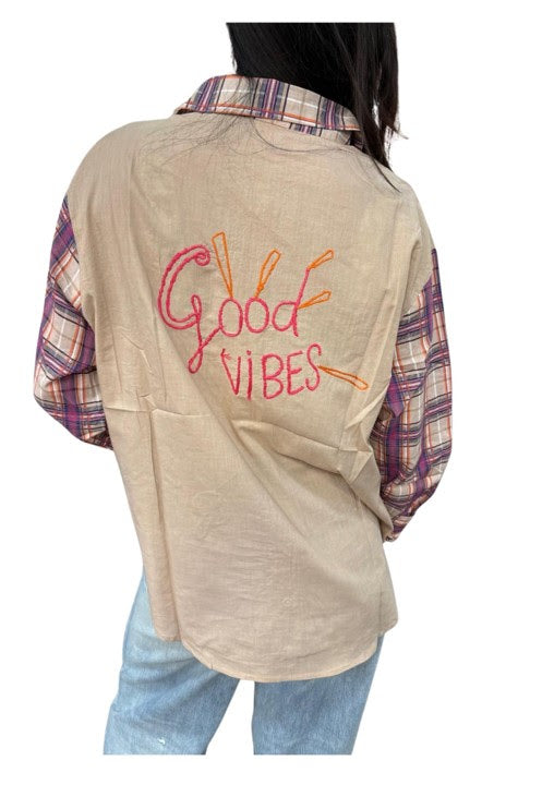 Zoda Embroidered Boyfriend Shirt Tops Zoda