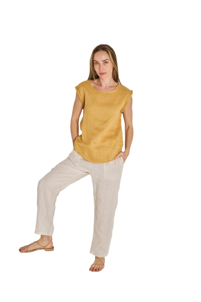 Amelia Top Linen Mustard Tops Valeria Label S(8)  