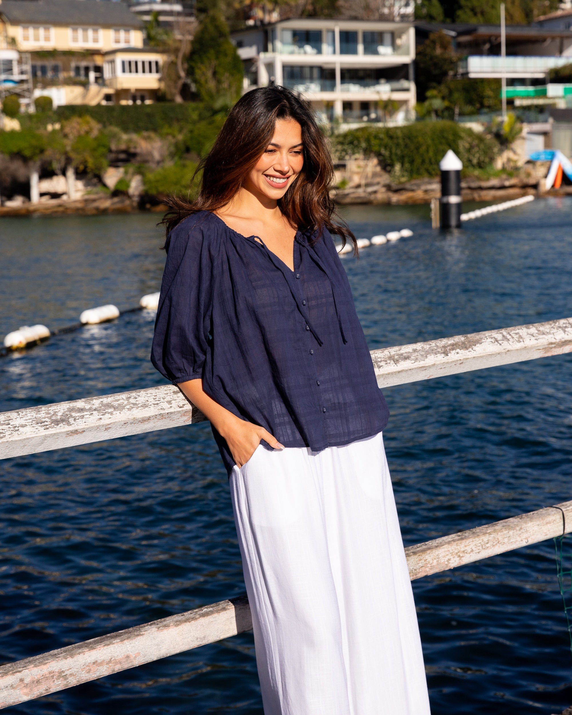 Willow Blouse Cotton Navy Tops Label of Love S(8-10)