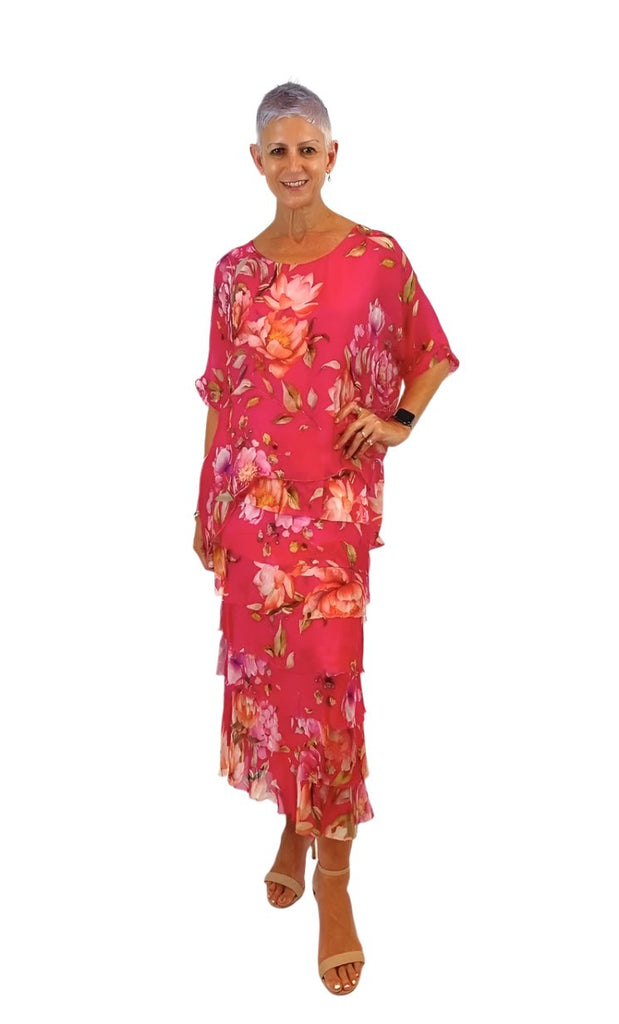 Bethany Silk Dress FUXIA FLORAL Dresses La Strada S(8-10)  