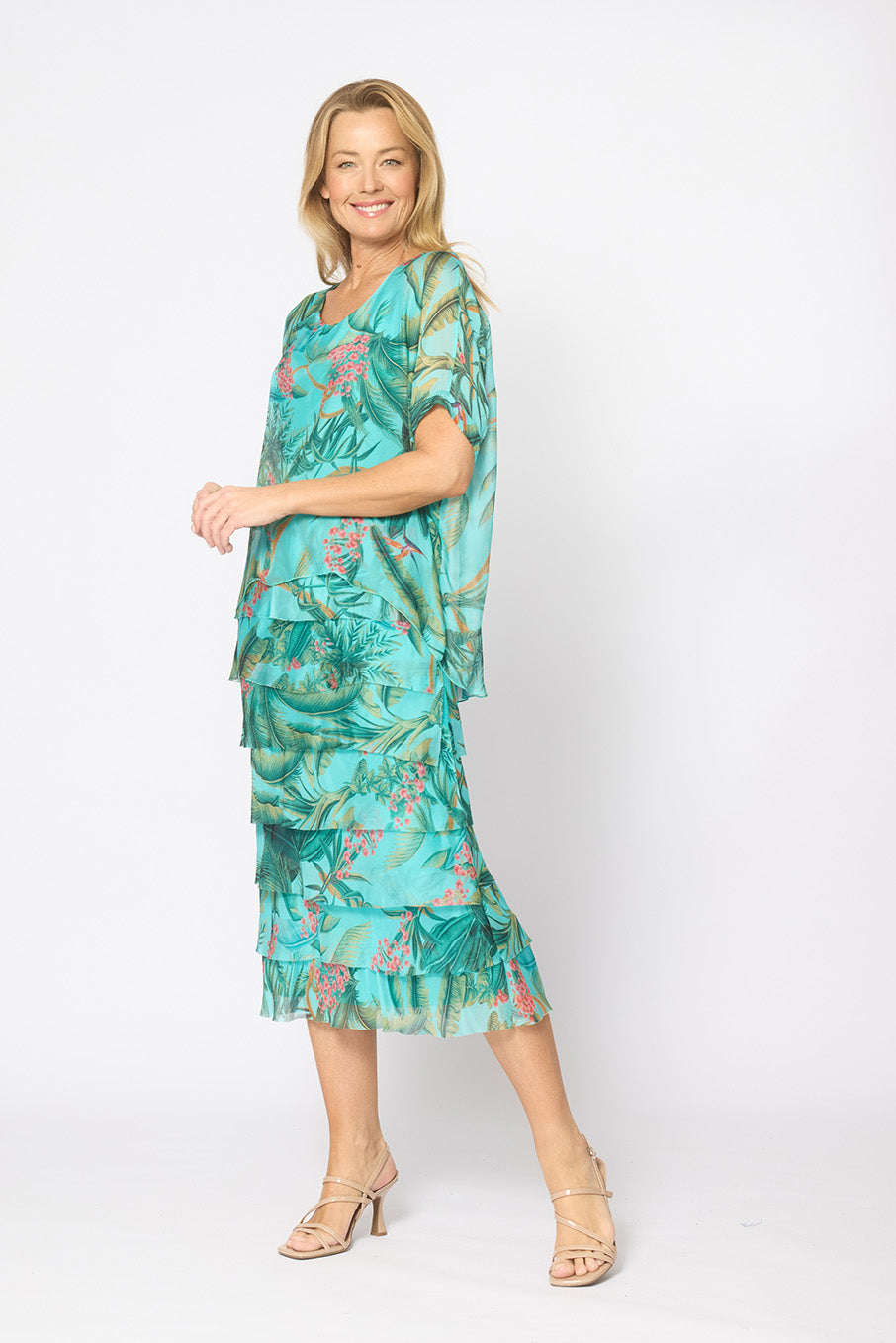 Multi Layers Dress Acqua Garden Print Dresses La Strada