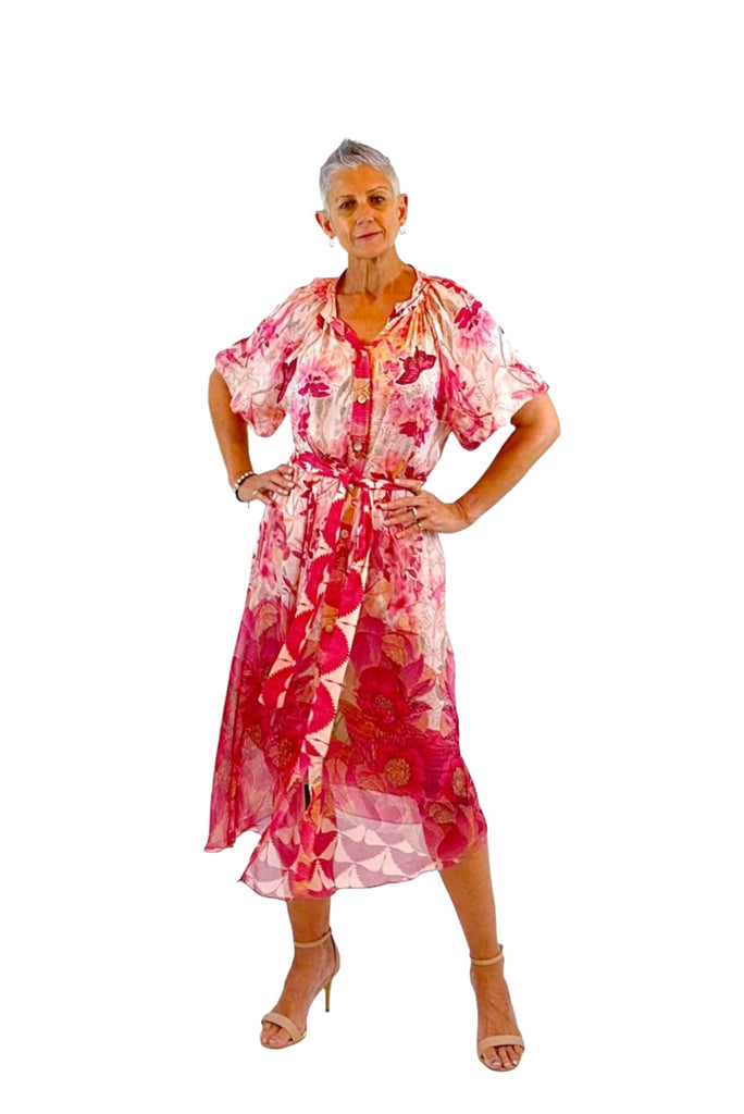 Silk Dress Mandarin Pink Dresses La Strada S(8-10)  