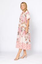 Cotton Shirt Dress  White / Pink Floral - Global Free Style