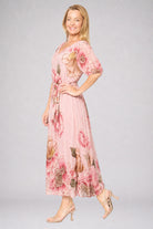 Puff Sleeve Shirt Dress With Slip Pink Floral - Global Free Style
