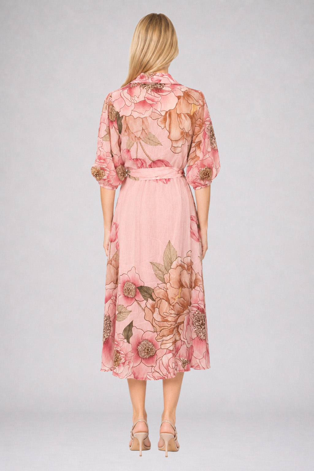 Puff Sleeve Shirt Dress With Slip Pink Floral - Global Free Style