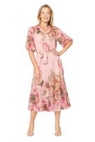 Puff Sleeve Shirt Dress With Slip Pink Floral - Global Free Style