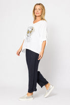 Rolled V-neck Top White Tops La Strada