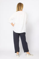 Rolled V-neck Top White Tops La Strada