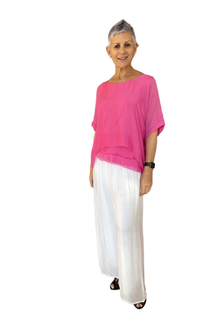 Milan Silk Top Hot Pink Tops La Strada S(8-10)  