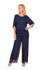 Silk Blended Three Layers Raw Egde Top Navy Tops La Strada S(8-10)
