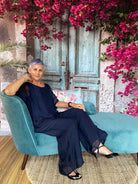 Silk Blended Three Layers Raw Egde Top Navy Tops La Strada
