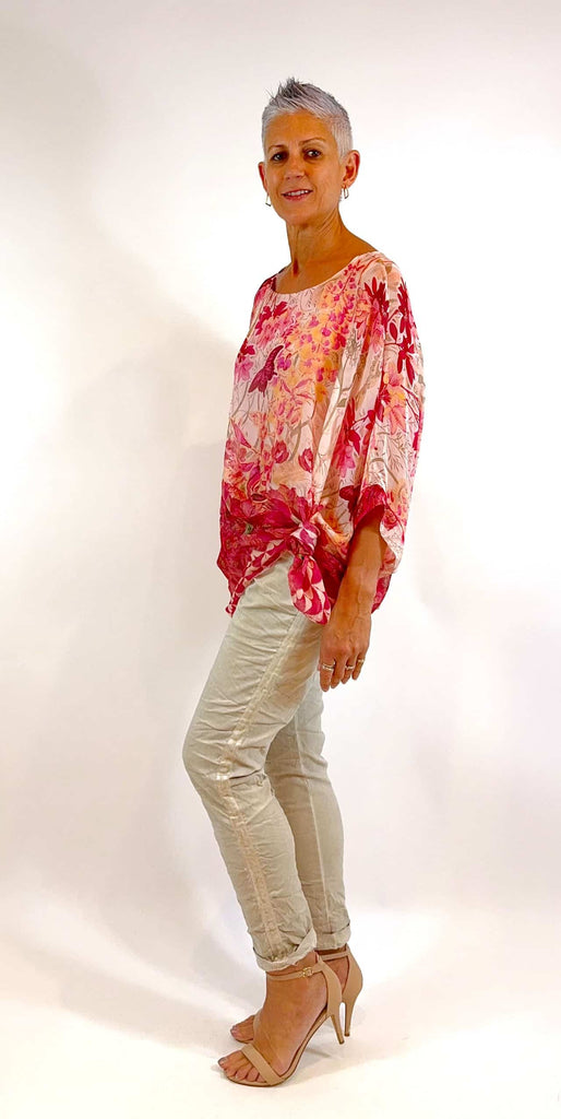 Silk Kaftan Top Pink Print Tops La Strada   