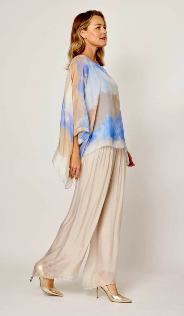 Silk Kaftan Top Blue Print Tops La Strada   