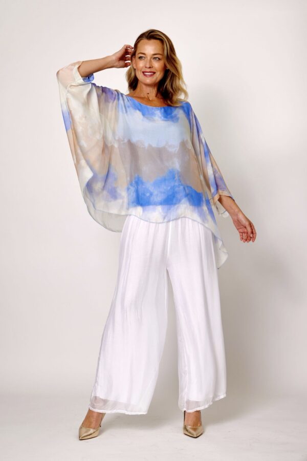 Silk Kaftan Top Blue Print Tops La Strada S(8-10)  