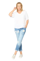 Mesh Panel Short Sleeve Top White Tops La Strada S(8-10)