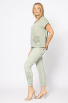 Applique Flower Top Military Tops La Strada