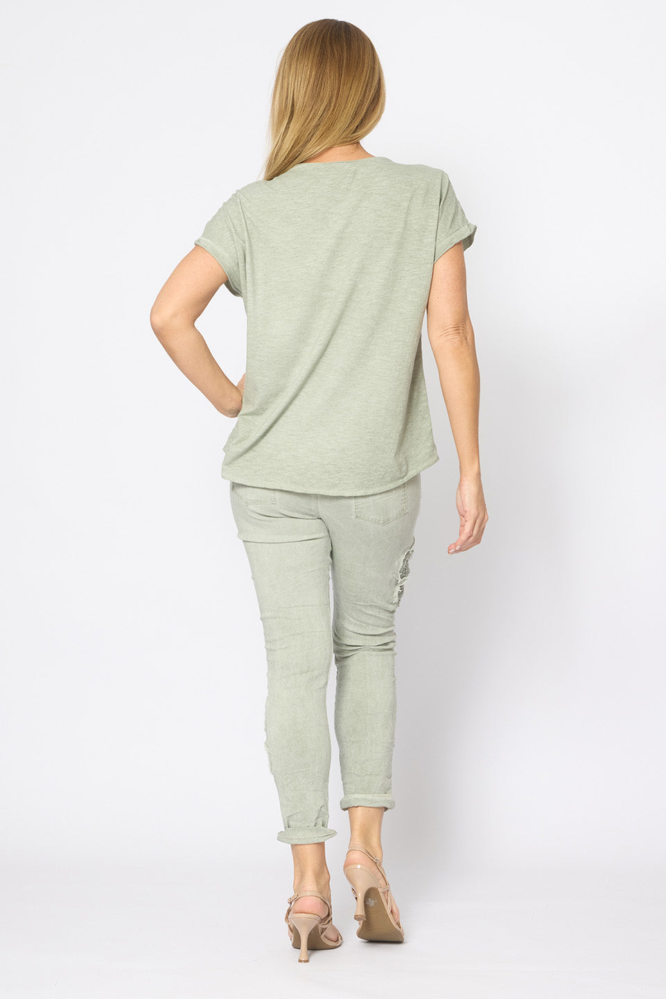 Applique Flower Top Military Tops La Strada