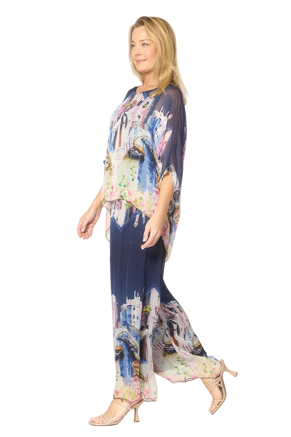 Kaftan Top Navy Castle Print Tops La Strada S(8-10)