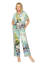 Viscose Letter Trim Shirt Aqua Print - Global Free Style