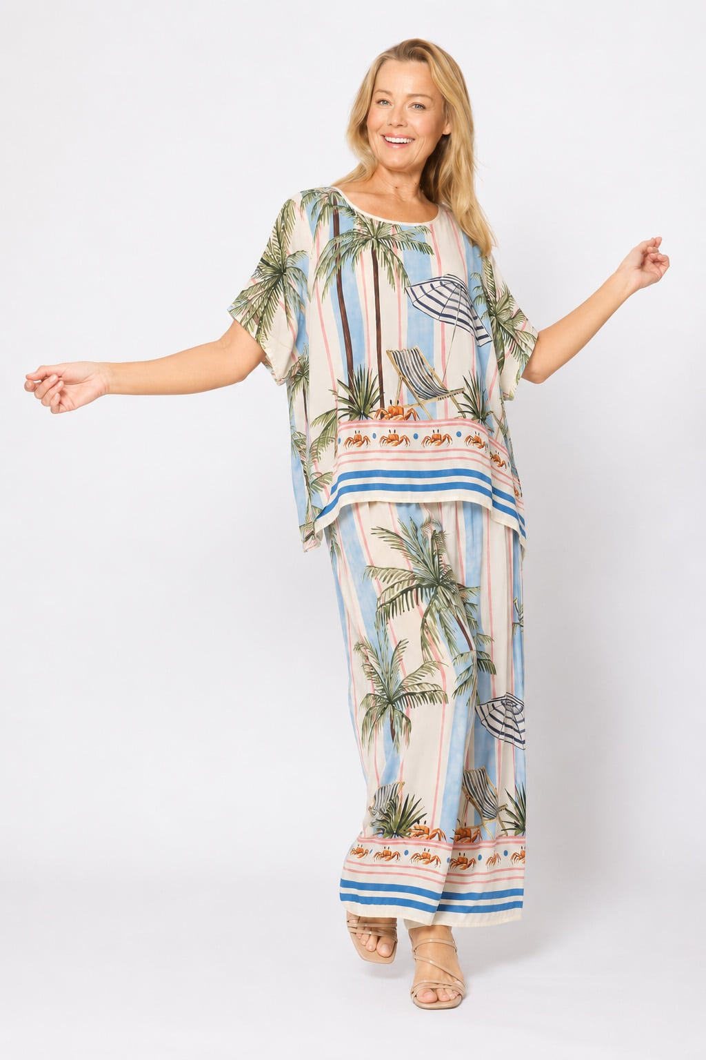 PALMTREE PRINT STRAIGHT LEG PANTS Bottoms La Strada