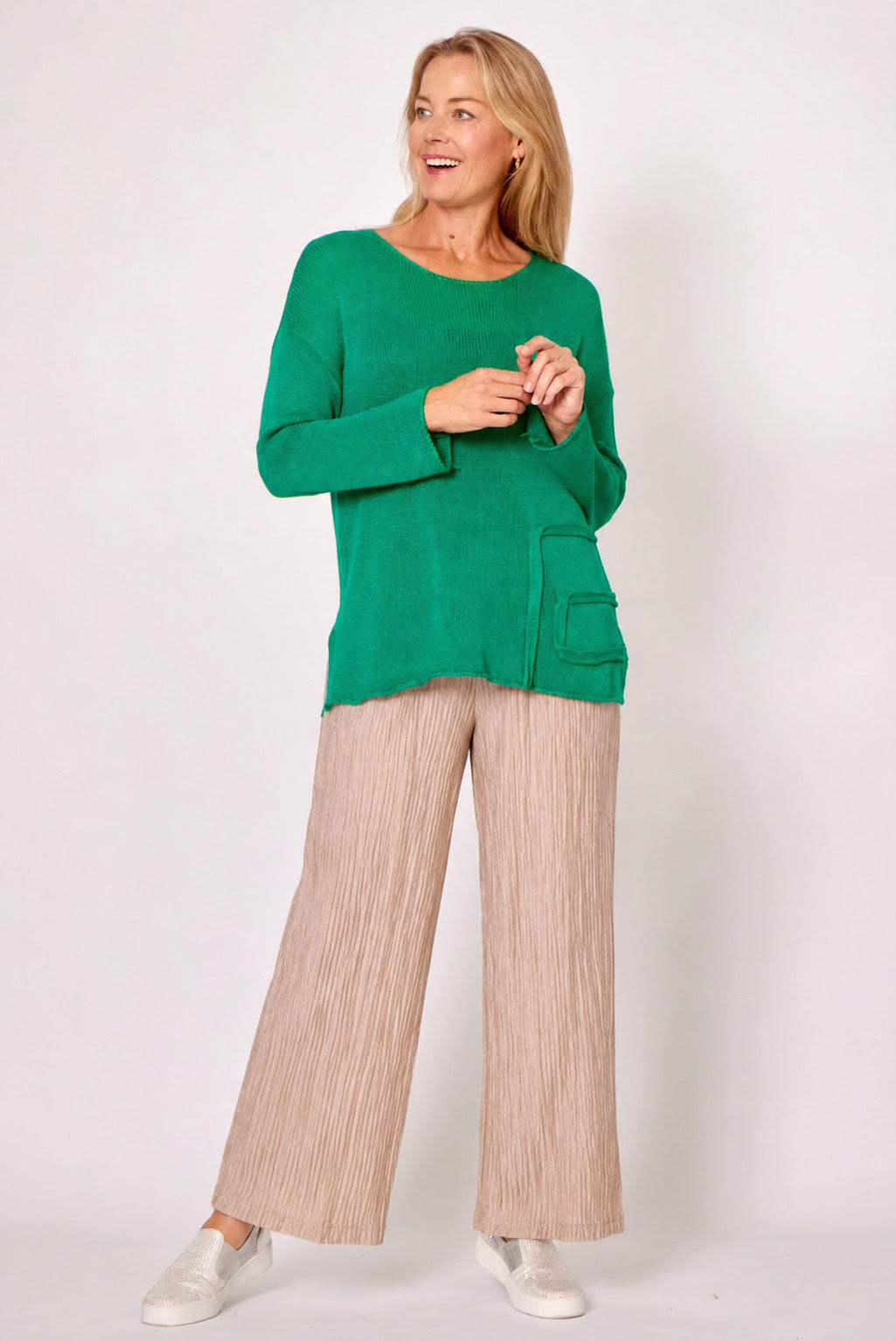 La Strada Crinkle Pants Beige Bottoms La Strada