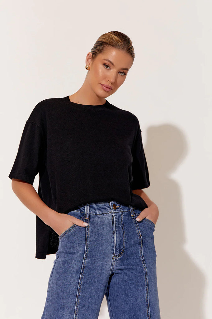 Laney Cotton Cashmere Knit Top Black Tops Adorne   