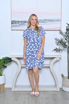 Leaf Linen Dress Denim Blue - Global Free Style
