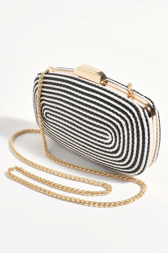 Leela Rope Detail Structured Clutch Black/White Bags and Purses Adorne