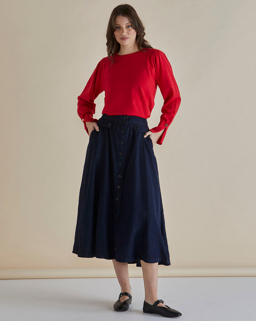 Lola Lyocell Skirt - Dark Vintage Blue Skirts Betty Basics