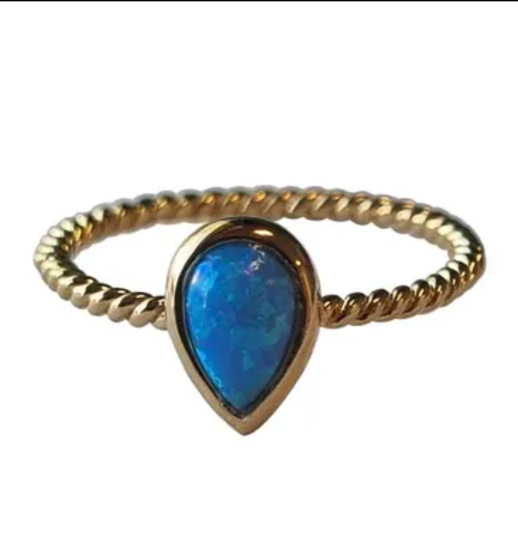 Medium Teardrop Twist Ring Gold/Blue Rings Fabienne