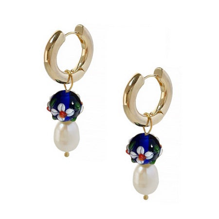 Pearl Bead Hoop Earrings Black Earrings Sun Accessories