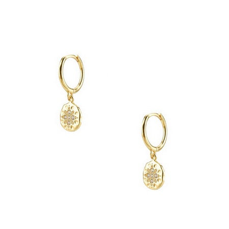 Crystal Starbust Disc Hoop Earrings Gold Earrings Sun Accessories