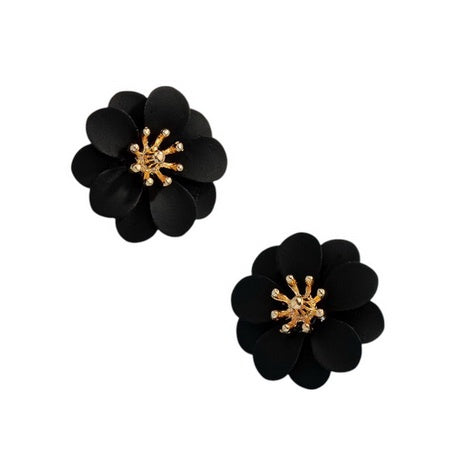 Flower Stud Earrings Black Earrings Sun Accessories